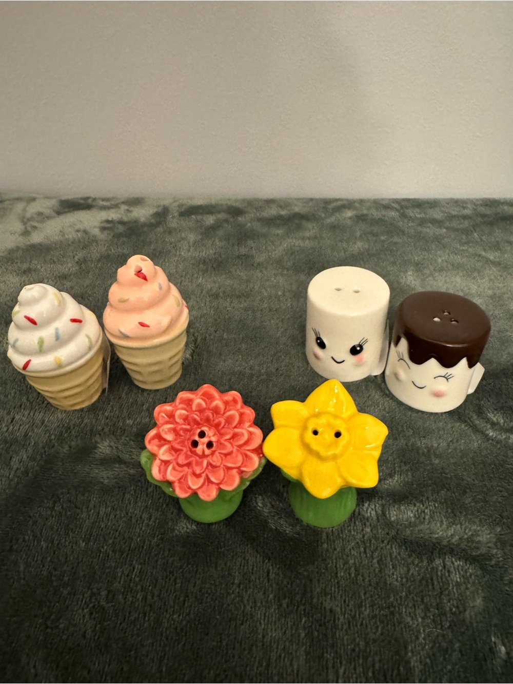 Ceramic Salt & Pepper Shaker Set - Ice Cream, Faces & Floral